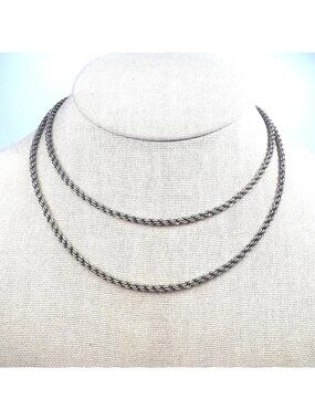 VTG Sterling Silver 925 Rope Design Spring Ring Chain Bracelet Size 30" Length